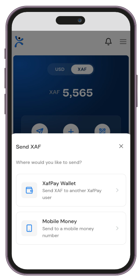 XAF Wallet-to-Wallet transfer